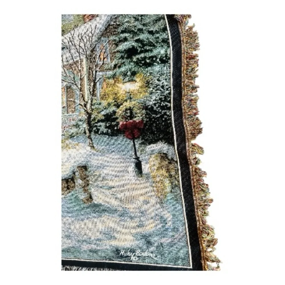 VTG Nicky Boehme Snow Covered Bridge X-mas Tapestry SleighRideThrow Blanketlarge